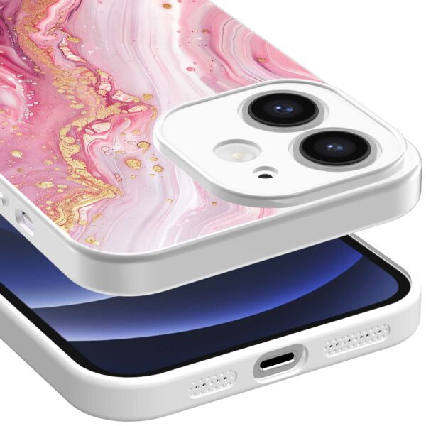 roze marmer opdruk_iPhone 12 Telefoonhoesje met witte rand (3)