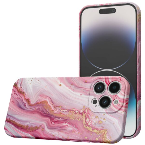 roze marmer opdruk_iPhone 14 Pro telefoonhoesje met volledige rondom bedrukking (1)