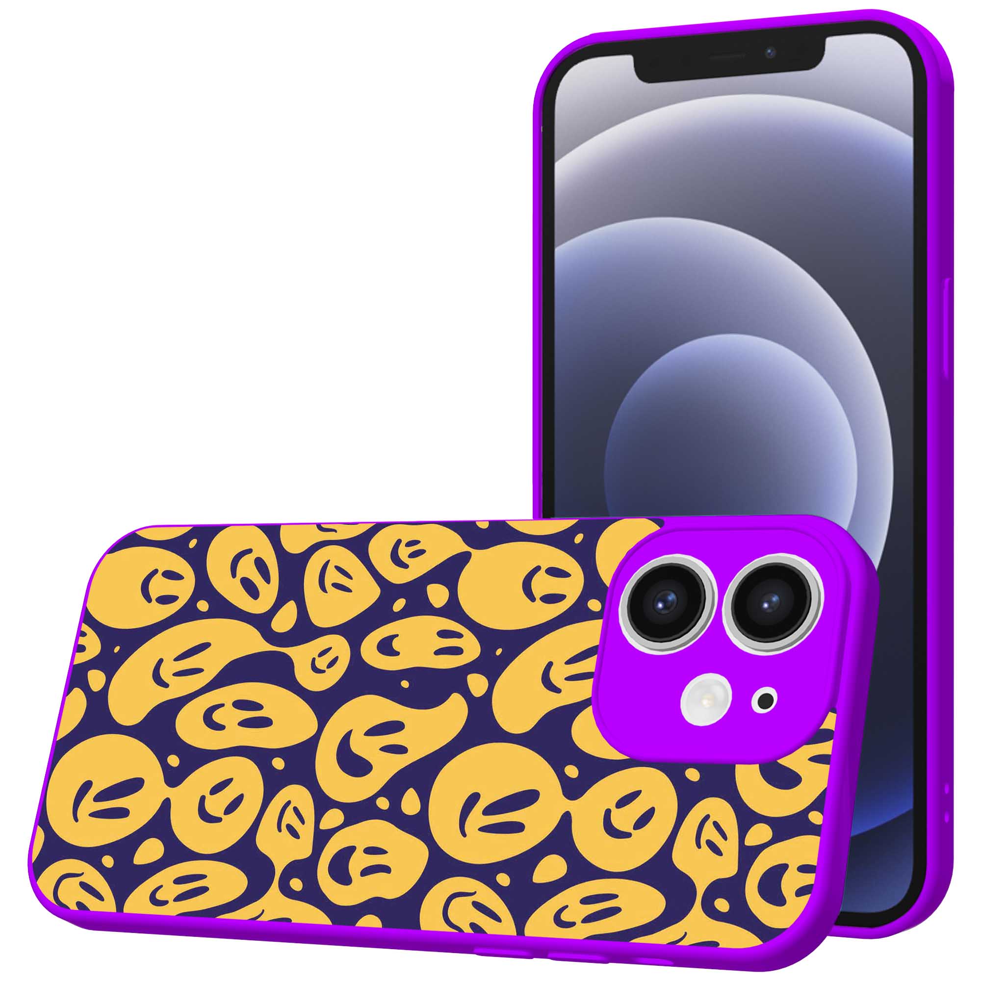 smileys opdruk_iPhone 12 Telefoonhoesje met paars rand (1)