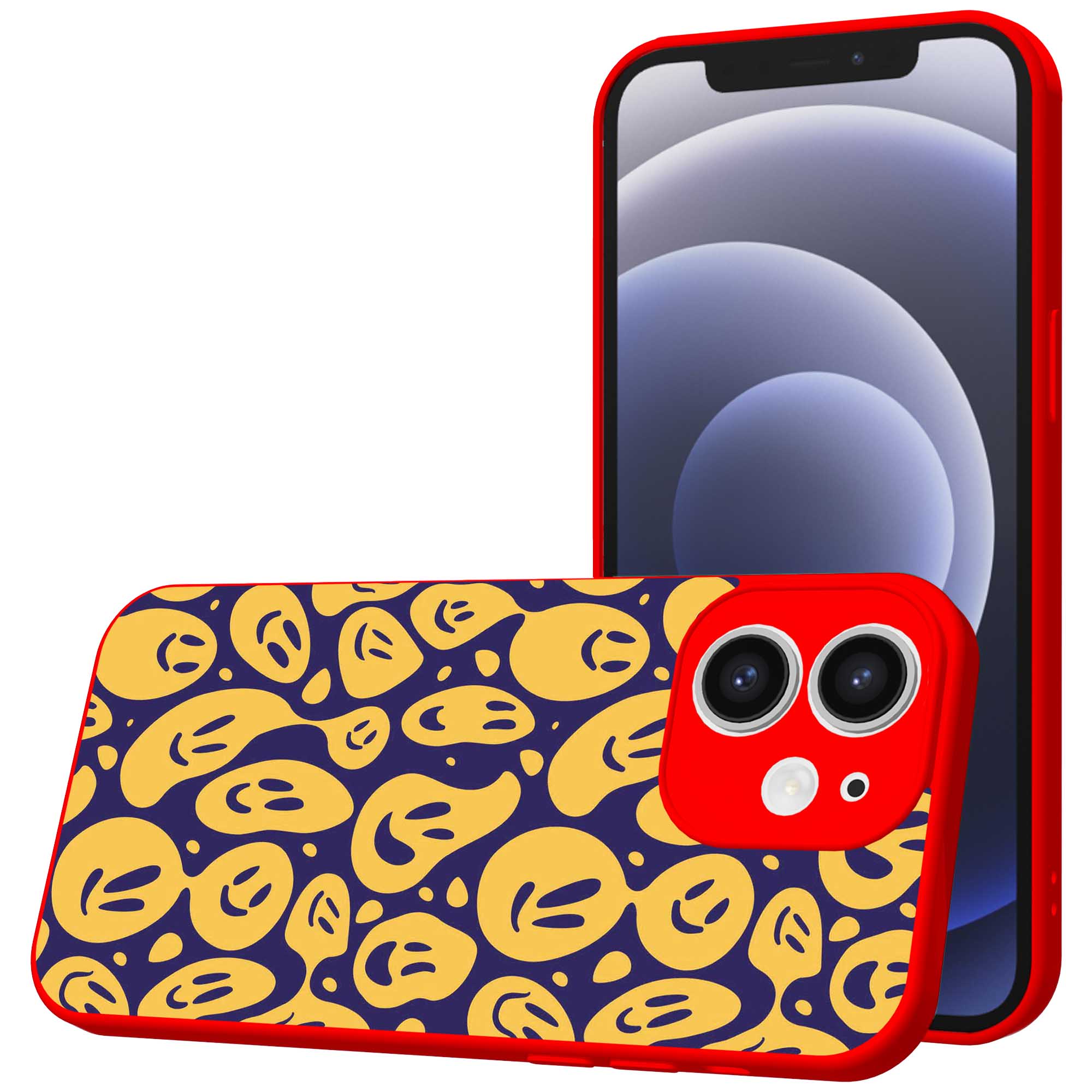 smileys opdruk_iPhone 12 Telefoonhoesje met rode rand (1)