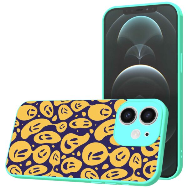 smileys opdruk_iPhone 12 Telefoonhoesje met turquoise rand (1)