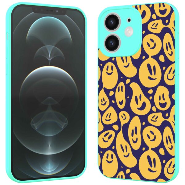 smileys opdruk_iPhone 12 Telefoonhoesje met turquoise rand (2)