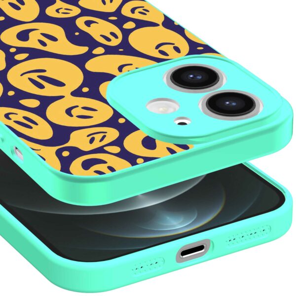 smileys opdruk_iPhone 12 Telefoonhoesje met turquoise rand (3)