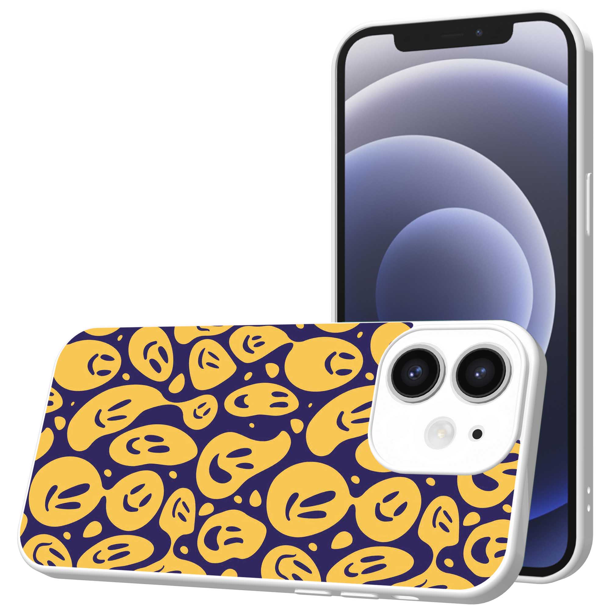 smileys opdruk_iPhone 12 Telefoonhoesje met witte rand (1)