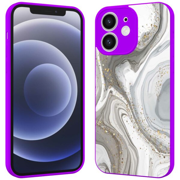 zilver marmer opdruk_iPhone 12 Telefoonhoesje met paars rand (2)