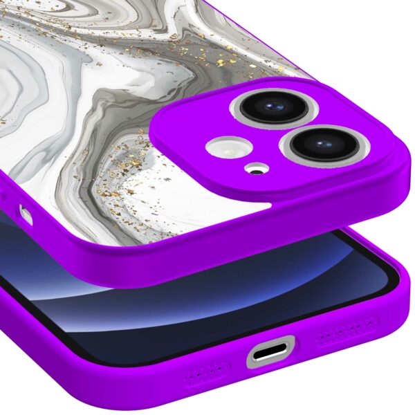 zilver marmer opdruk_iPhone 12 Telefoonhoesje met paars rand (3)