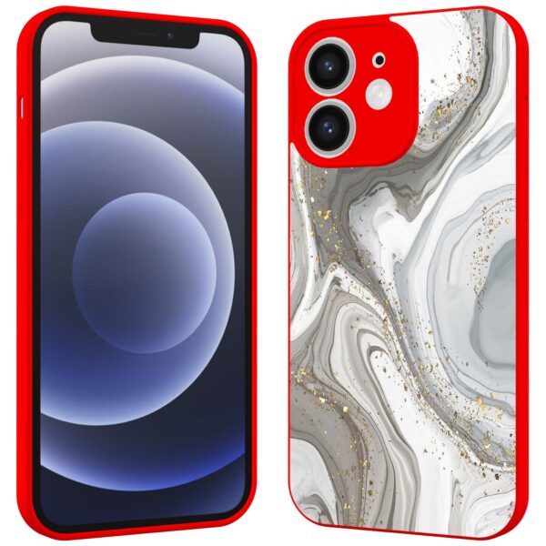 zilver marmer opdruk_iPhone 12 Telefoonhoesje met rode rand (2)