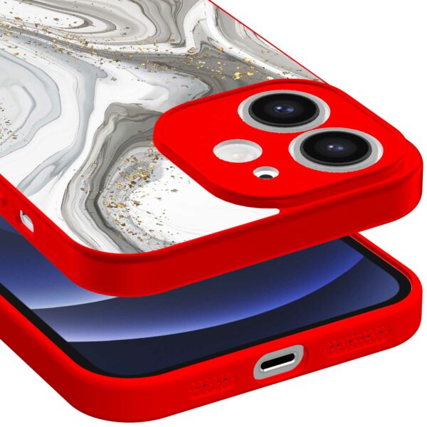zilver marmer opdruk_iPhone 12 Telefoonhoesje met rode rand (3)