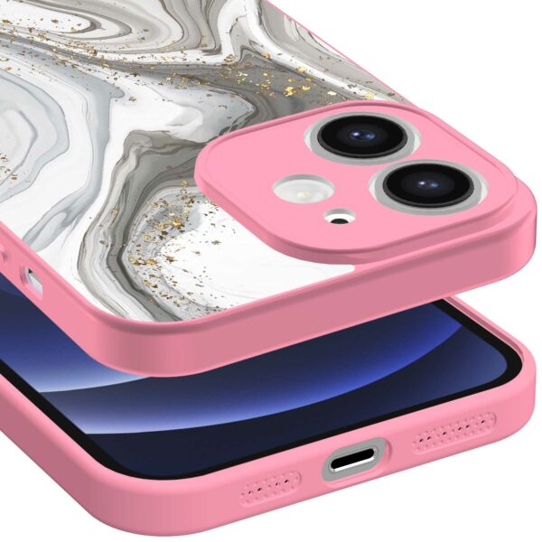 zilver marmer opdruk_iPhone 12 Telefoonhoesje met roze rand (3)