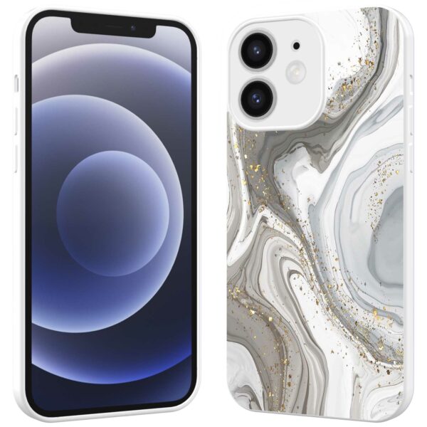 zilver marmer opdruk_iPhone 12 Telefoonhoesje met witte rand (2)