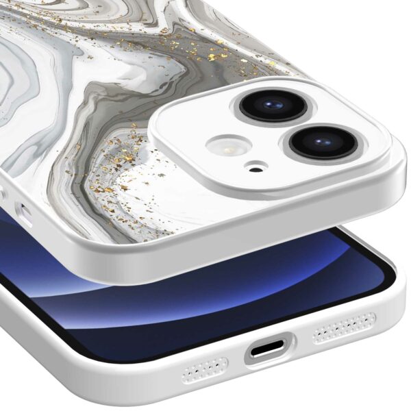 zilver marmer opdruk_iPhone 12 Telefoonhoesje met witte rand (3)