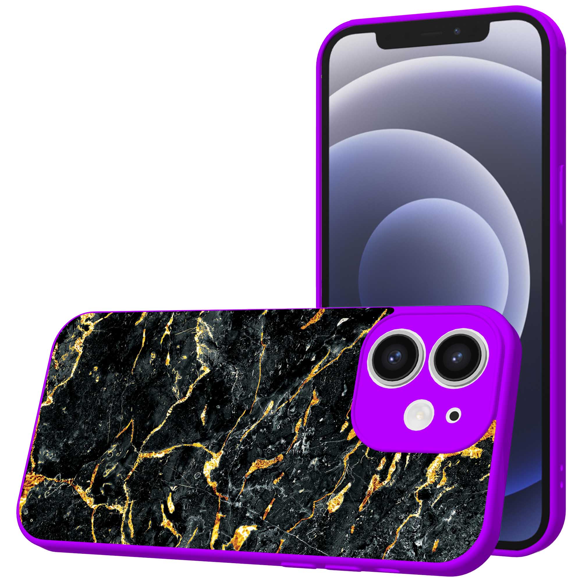zwart goud marmer opdruk_iPhone 12 Telefoonhoesje met paars rand (1)