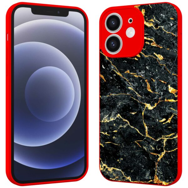 zwart goud marmer opdruk_iPhone 12 Telefoonhoesje met rode rand (2)