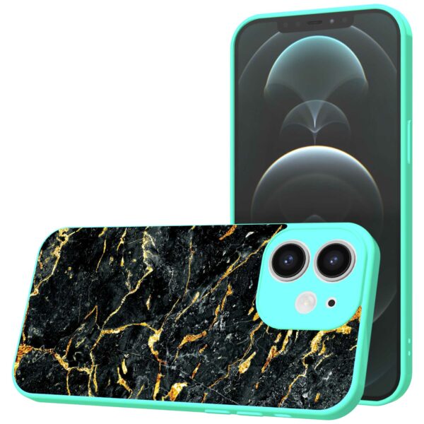 zwart goud marmer opdruk_iPhone 12 Telefoonhoesje met turquoise rand (1)