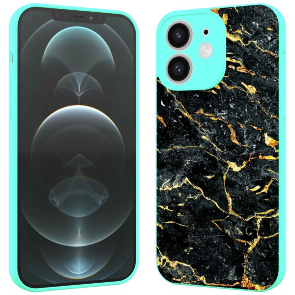 zwart goud marmer opdruk_iPhone 12 Telefoonhoesje met turquoise rand (2)