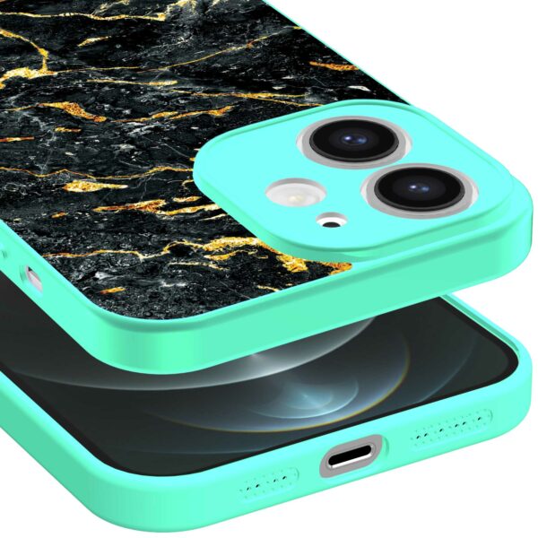 zwart goud marmer opdruk_iPhone 12 Telefoonhoesje met turquoise rand (3)