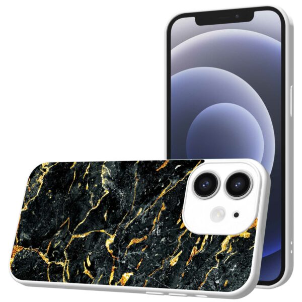 zwart goud marmer opdruk_iPhone 12 Telefoonhoesje met witte rand (1)