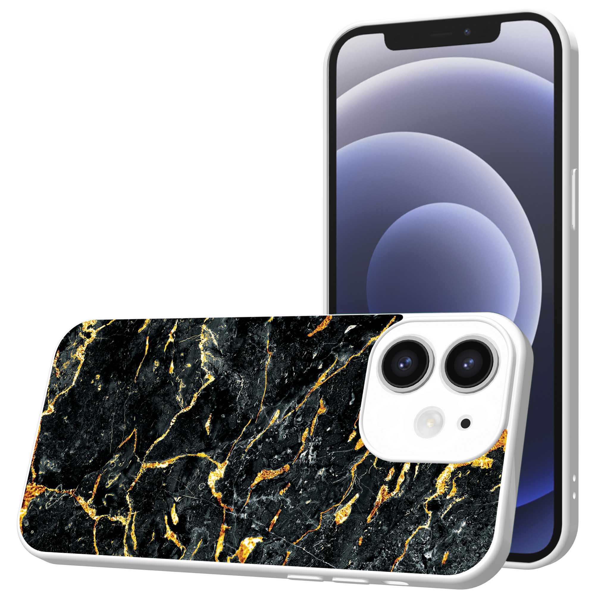 zwart goud marmer opdruk_iPhone 12 Telefoonhoesje met witte rand (1)