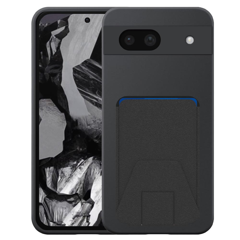 Google PIxel 8A telefoonhoesje siliconen zwart_met verstelbare leren pasjeshouder