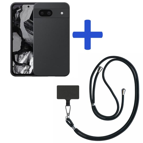 Google PIxel 8A telefoonhoesje siliconen zwart_met zwart afneembaar koord (2)
