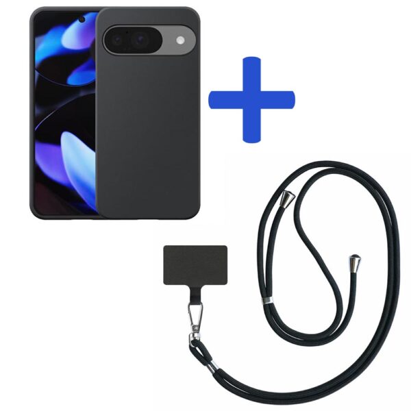 Google PIxel 9-9 Pro telefoonhoesje siliconen zwart_met zwart afneembaar koord (2)