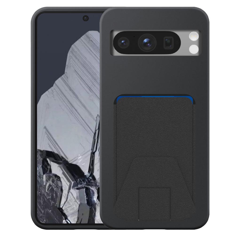 Google Pixel 8 Protelefoonhoesje siliconen zwart_met verstelbare leren pasjeshouder