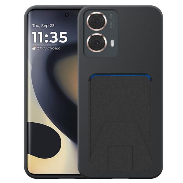 Motorola Edge 2024 telefoonhoesje siliconen zwart_met verstelbare leren pasjeshouder