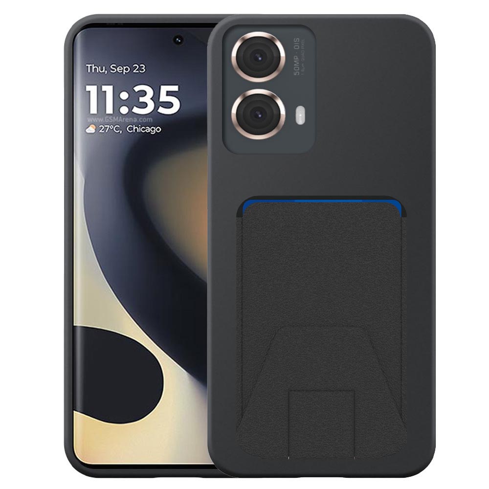 Motorola Edge 2024 telefoonhoesje siliconen zwart_met verstelbare leren pasjeshouder