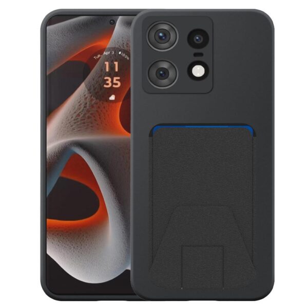 Motorola Edge 50 Pro-50S Pro telefoonhoesje siliconen zwart_met verstelbare leren pasjeshouder