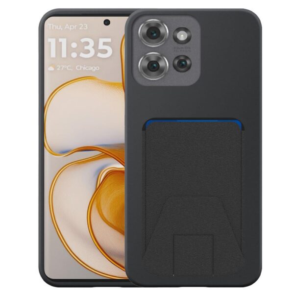 Motorola Edge 50 telefoonhoesje siliconen zwart_met verstelbare leren pasjeshouder