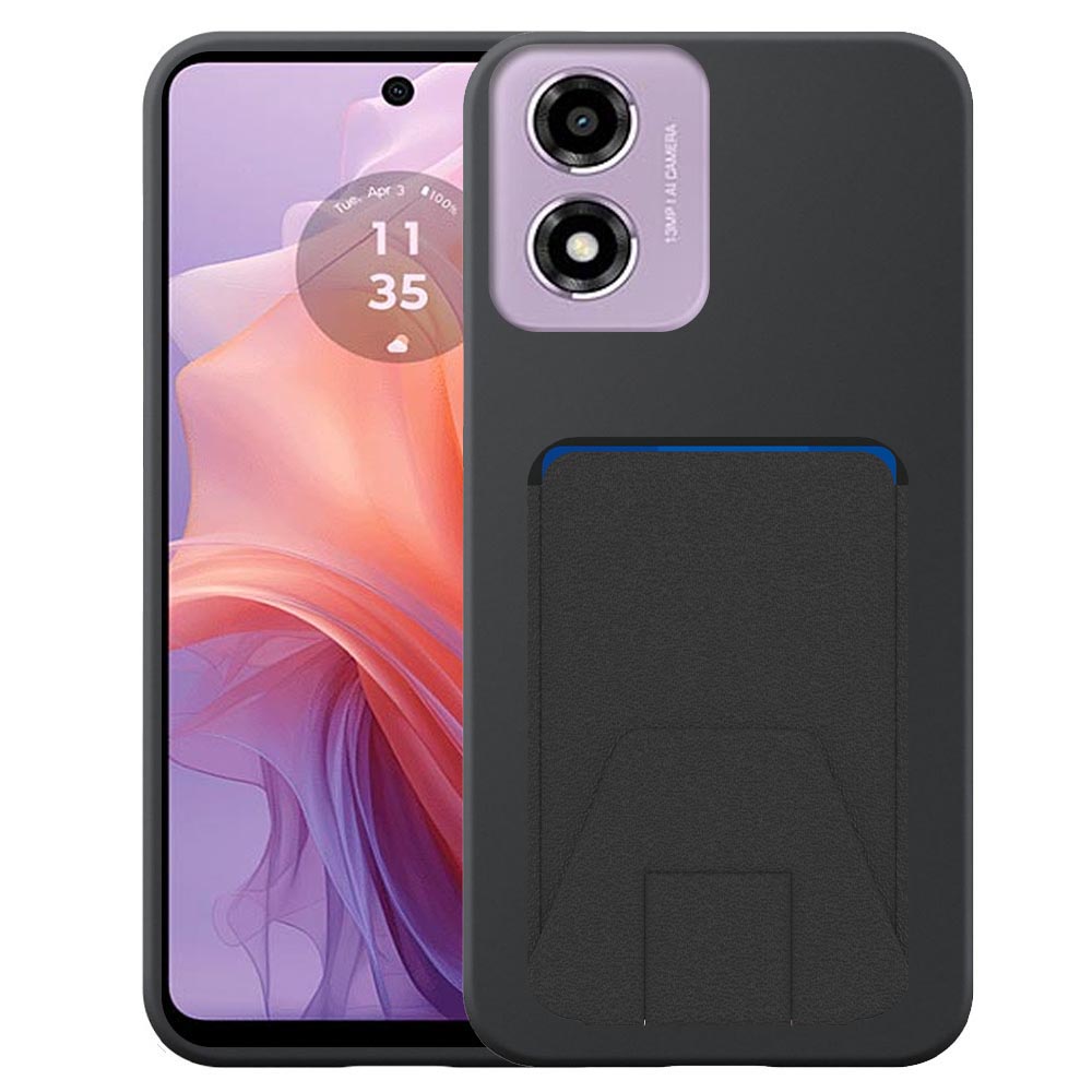 Motorola Moto E14-G04-G24 telefoonhoesje siliconen zwart_met verstelbare leren pasjeshouder