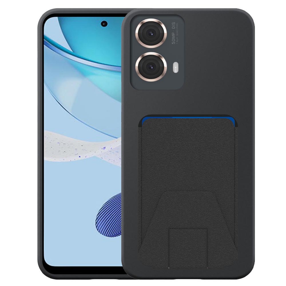 Motorola Moto G 2023 telefoonhoesje siliconen zwart_met verstelbare leren pasjeshouder