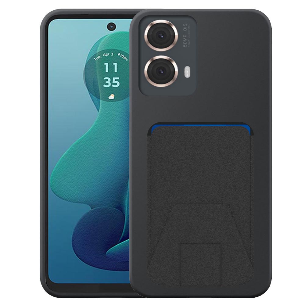 Motorola Moto G 2024 telefoonhoesje siliconen zwart_met verstelbare leren pasjeshouder