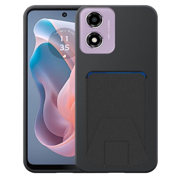 Motorola Moto G Play 2024 telefoonhoesje siliconen zwart_met verstelbare leren pasjeshouder