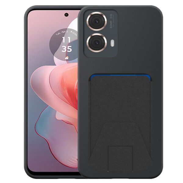 Motorola Moto G Power 2024 telefoonhoesje siliconen zwart_met verstelbare leren pasjeshouder