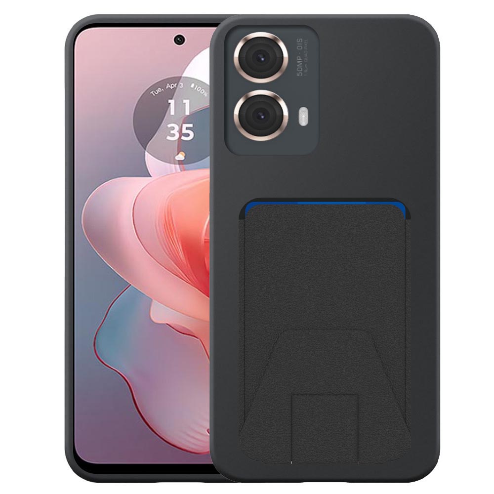 Motorola Moto G Power 2024 telefoonhoesje siliconen zwart_met verstelbare leren pasjeshouder