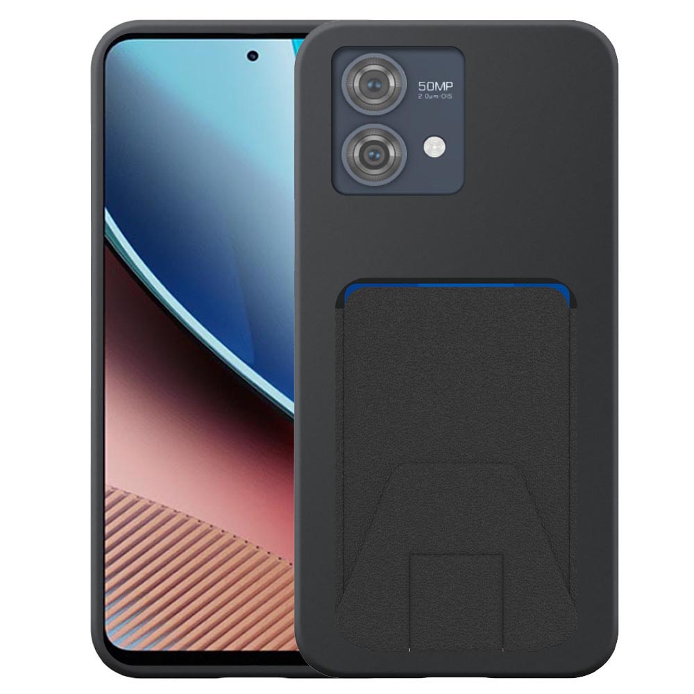 Motorola Moto G Stylus 2023 telefoonhoesje siliconen zwart_met verstelbare leren pasjeshouder