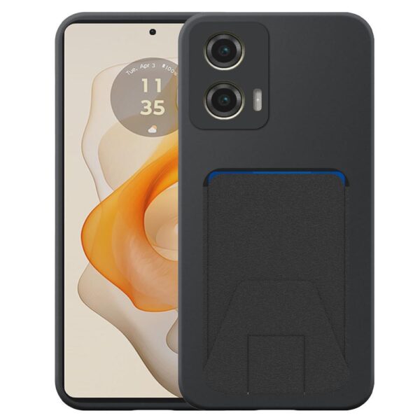 Motorola Moto G Stylus 5G 2024 telefoonhoesje siliconen zwart_met verstelbare leren pasjeshouder