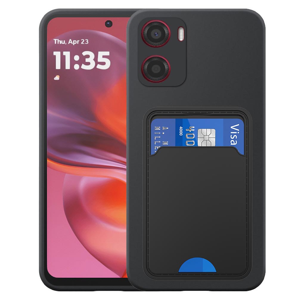 Motorola Moto E14-G04-G24 telefoonhoesje siliconen zwart_met pasjeshouder zwart TPU