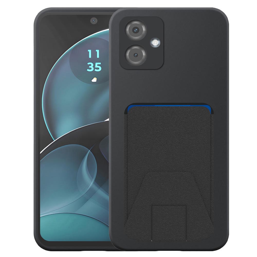 Motorola Moto G14 telefoonhoesje siliconen zwart_met verstelbare leren pasjeshouder