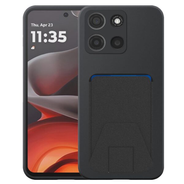 Motorola Moto G15 telefoonhoesje siliconen zwart_met verstelbare leren pasjeshouder