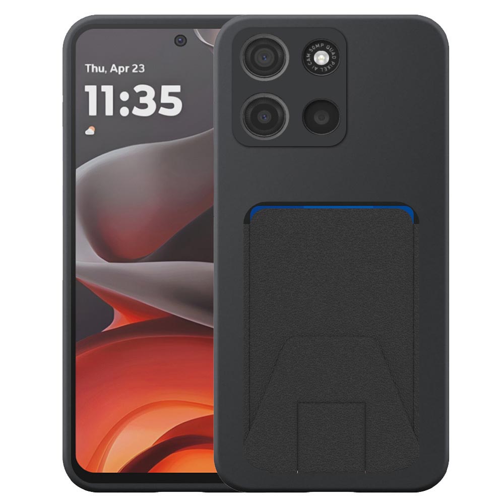Motorola Moto G15 telefoonhoesje siliconen zwart_met verstelbare leren pasjeshouder