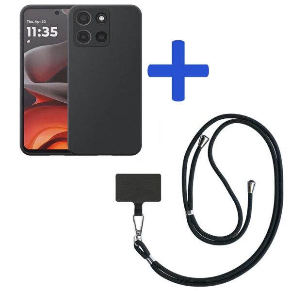 Motorola Moto G15 telefoonhoesje siliconen zwart_met zwart afneembaar koord (2)