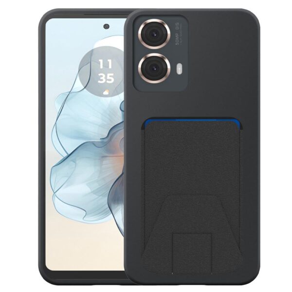 Motorola Moto G24 Power telefoonhoesje siliconen zwart_met verstelbare leren pasjeshouder