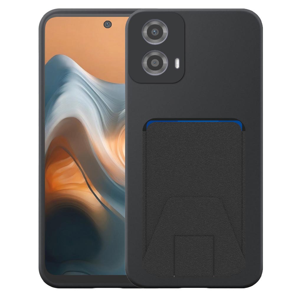 Motorola Moto G34-G45 telefoonhoesje siliconen zwart_met verstelbare leren pasjeshouder