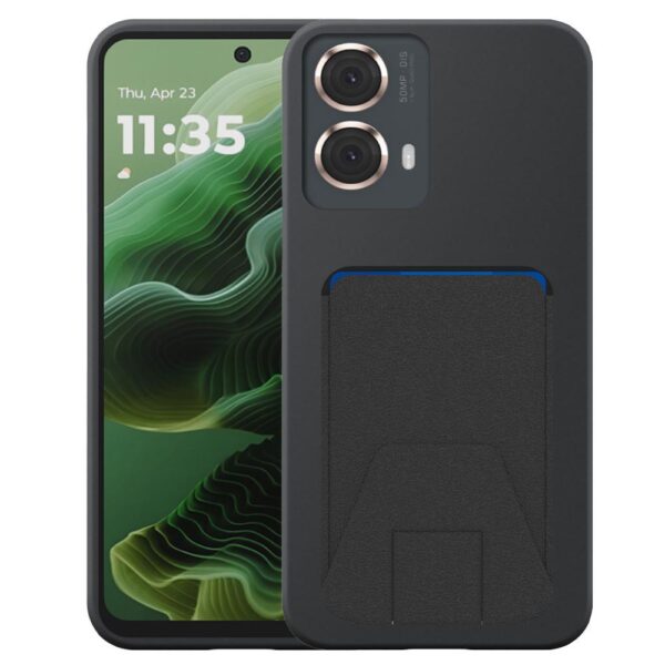 Motorola Moto G35 telefoonhoesje siliconen zwart_met verstelbare leren pasjeshouder