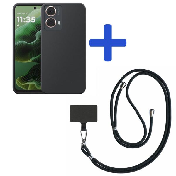Motorola Moto G35 telefoonhoesje siliconen zwart_met zwart afneembaar koord (2)