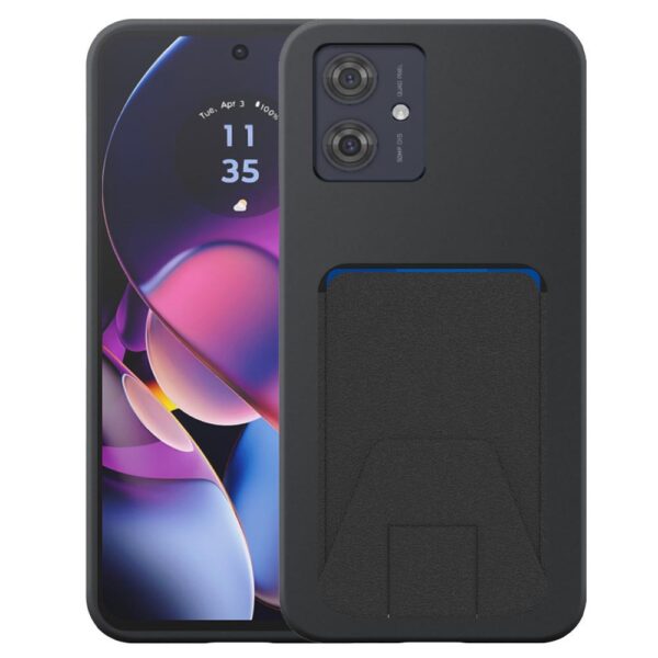 Motorola Moto G54-G54 Power-G64 telefoonhoesje siliconen zwart_met verstelbare leren pasjeshouder