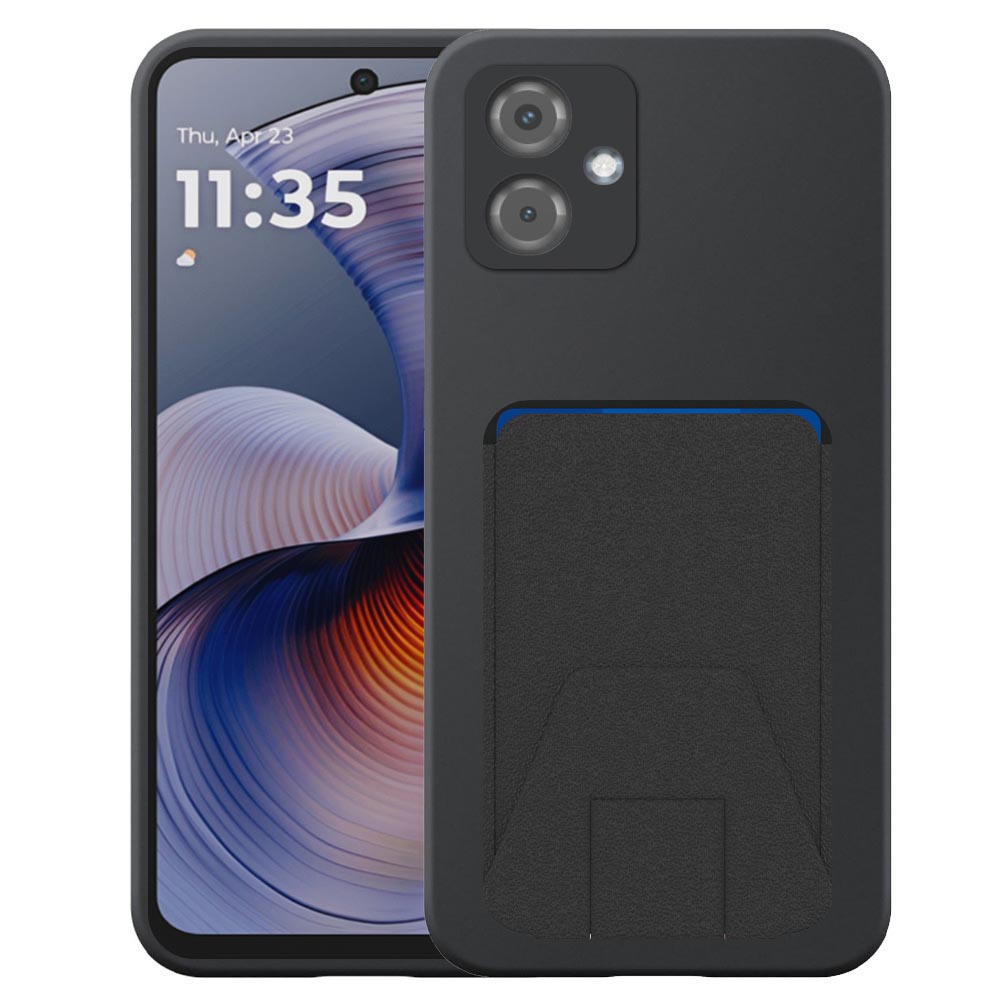 Motorola Moto G55 telefoonhoesje siliconen zwart_met verstelbare leren pasjeshouder