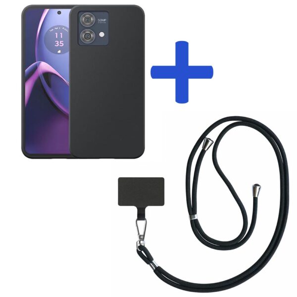 Motorola Moto G84 telefoonhoesje siliconen zwart_met zwart afneembaar koord (2)